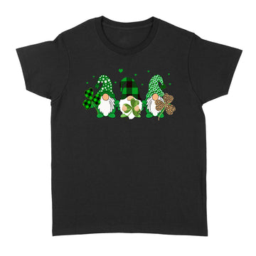 Three Gnomes Holding Shamrock Leopard Plaid St Patrick's Day Shirt - Standard Women's T-shirt