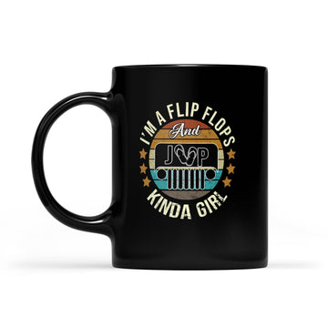 I'm A Flip Flops And Jeep Kinda Girl Vintage Graphic Mug - Black Mug