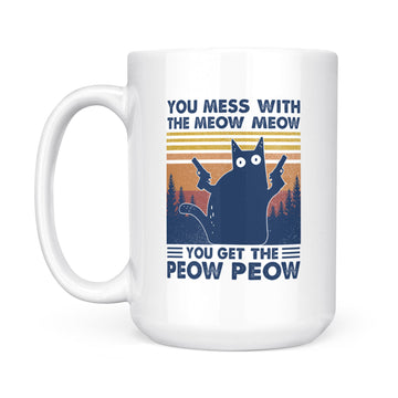 Black Cat You Mess With The Meow Meow You Get The Peow Peow Vintage Mug - White Mug