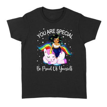 Chubby Girl Riding Unicorn You Are Special Be Proud Of Yourself Shirts - Standard Women's T-shirt