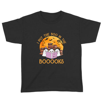 I Put The Boo In The Booooks Halloween Tee Boo Read Books Shirt - Standard Youth T-shirt