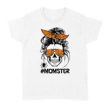 Momster Halloween Costume Skull Mom Messy Hair Bun Monster Shirt