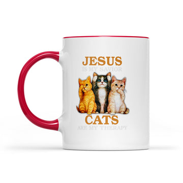 Jesus Is My Savior Cats Are My Therapy Funny Mug - Accent Mug