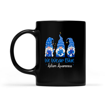 Three Gnomes Holding Blue Puzzle Autism Awareness Mug - Black Mug