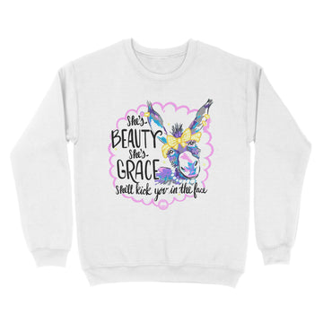 Cow She's Beauty She's Grace She'll Kick You In The Face Funny Shirt - Standard Crew Neck Sweatshirt