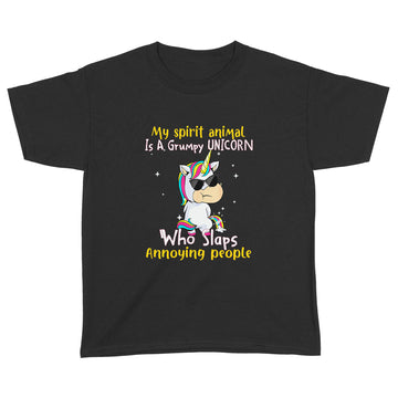 My spirit Animal Is A Grumpy Unicorn Who Slaps Annoying People Funny Shirt - Standard Youth T-shirt