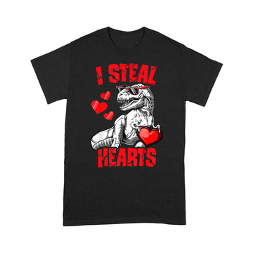 Boys Valentines Day Kids Dinosaur T rex Lover I Steal Hearts T-Shirt - Standard T-shirt