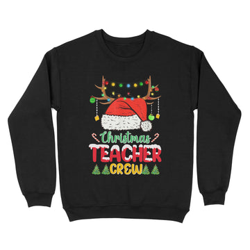 Santa and Reindeer Teacher Crew Merry Christmas Shirt Funny Xmas Gift