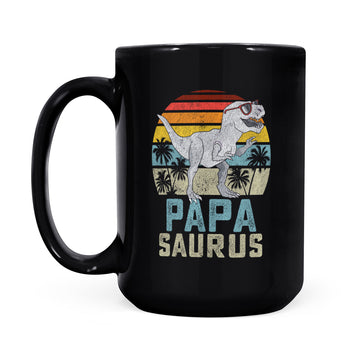 Papasaurus T-Rex Dinosaur Papa Saurus Family Matching Mug - Black Mug