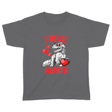 Boys Valentines Day Kids Dinosaur T rex Lover I Steal Hearts T-Shirt - Standard Youth T-shirt