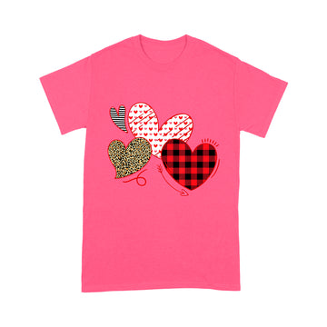 Girls Valentines Day Shirts Hearts Love Leopard Plaid Kids T-Shirt - Standard T-shirt