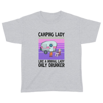 Camping Lady Like A Normal Lady Only Drunker Vintage Shirt Camper Graphic Tee - Standard Youth T-shirt