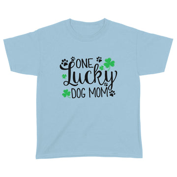 One Lucky Dog Mom Shamrock Paw Shirt St Patrick's Day Graphic Tee - Standard Youth T-shirt