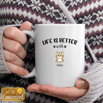 Life Is Better With Cats Personalized Mug, Custom Cat Mugs, Personalized Gifts for Cat Lovers