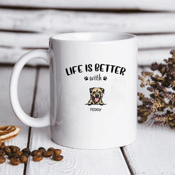 Life Is Better With Dogs Personalized Mug, Custom Dog Mugs, Personalized Gifts for Dog Lovers