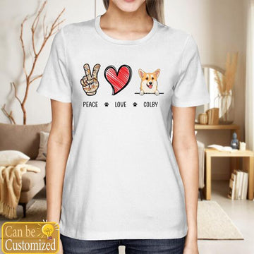 Peace Love Dog Custom T-Shirt, Personalized Gifts For Dogs Lovers Shirt