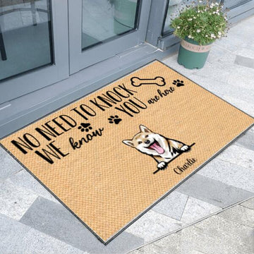 No Need To Knock We Know You Are Here Gift For Dog Lover Personalized Doormat