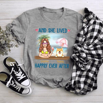 And She Lived Happily Ever After, Personalized Dog And Girl Beach Shirt