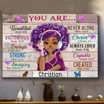 Black Girl You Are Beautiful Victorious Enough Strong Amazing Personalized Poster Custom Name Poster - Canvas
