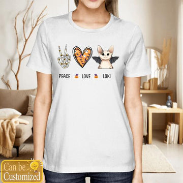 Peace Love Cat Halloween Shirt - Personalized Custom Cat Lovers T-Shirt