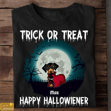 Personalized Hallowenier Trick or Treat Dachshund Halloween T-Shirt Dog Lovers Halloween Gift Tee Shirt
