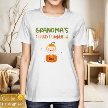 Personalized Grandma‘s Little Pumpkins Cute Kid Face Halloween Shirt
