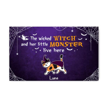 Personalized Wicked Witch And Monster Cats Live Here Halloween Doormat