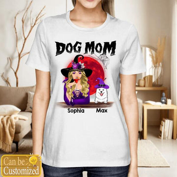 Personalized Dog Mom In Halloween Witch Costume Shirt Custom Dog Lovers Graphic Tee