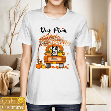 Personalized Fall Season Dog Mom Truck Halloween Shirt - Fall Season Gift For Dog Lover Graphic Tee