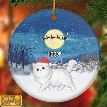 Personalized Cat Walking Christmas Circle Ornament - Custom Christmas Circle Ornament - Gift for Cat Lovers