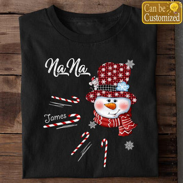 Personalized Grandma Snowman Candy Cane Christmas Shirt For Gift Grandma - Nana Shirts