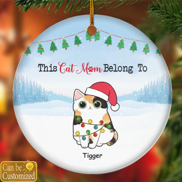 Personalized Christmas Cat Mom Belongs To Circle Ornament
