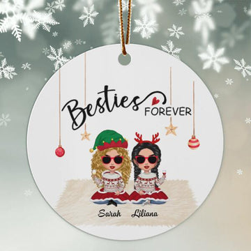 Doll Besties Christmas Checkered Pants Personalized Circle Ornament