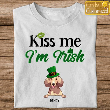 Kiss Me I'm Irish Dog St Patrick's Day Personalized Shirt - Funny Dog Lovers St. Patrick's Day Unisex Raglan Shirt - Clover St Patricks Day