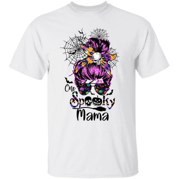 One Spooky Mama Messy Bun Women Witch Mom Halloween Funny Shirt