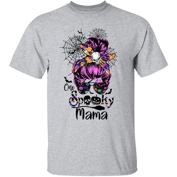 One Spooky Mama Messy Bun Women Witch Mom Halloween Funny Shirt