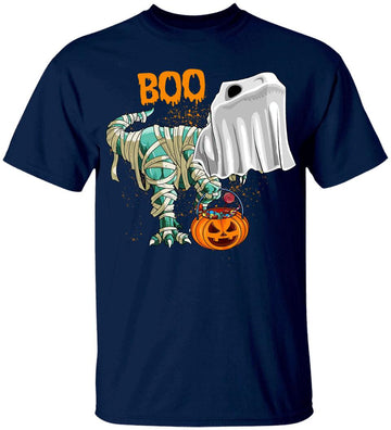 Ghost Dinosaur T-rex Funny Boo Halloween Boys Men Pumpkin Shirt