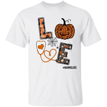 Love Nurse Pumpkin Leopard Fall Halloween Thanksgiving Women T-Shirt