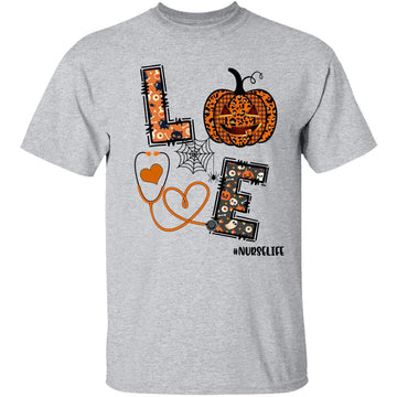 Love Nurse Pumpkin Leopard Fall Halloween Thanksgiving Women T-Shirt