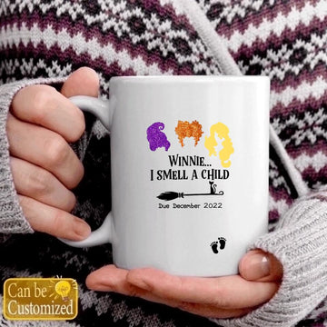Personalized Winnie I Smell a Child Coffee Mug, Custom Pregnancy Announcement Halloween Gift Coffee Mug
