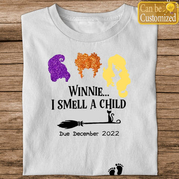 Personalized Winnie I Smell a Child T Shirt, Custom Pregnancy Announcement Halloween Gift