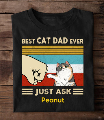 Best Cat Dad Fluffy Cat Personalized T-Shirt Gift For Dad