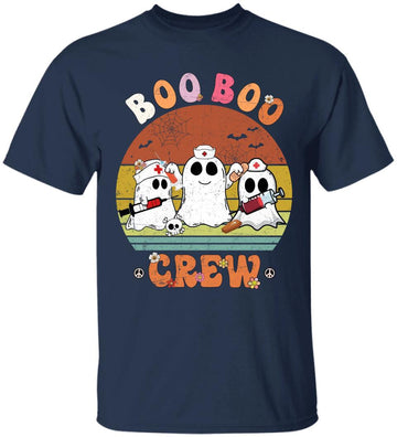 Retro Boo Boo Crew Nurse Ghost Funny Halloween Costume Matching T-Shirt