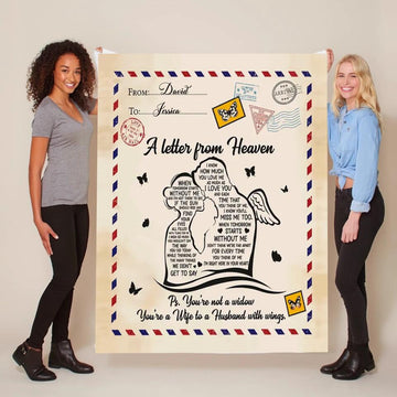 Personalized Custom Memorial Fleece Blanket - Memory Gift Idea For Widow - Loss Husband - A Letter From Heaven