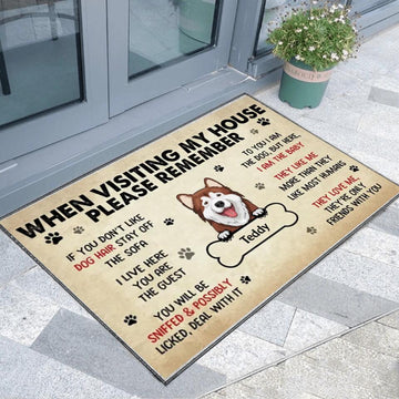 When Visiting My House Please Remember Personalized Doormat Gift For Dog Lover - Personalized Decorative Mat, Dog Welcome Mat - Welcome Home Gifts, Customized Door Mats For Front Door