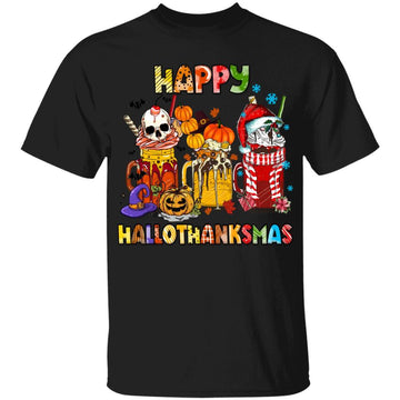 Coffee Halloween Thanksgiving Christmas Happy Hallothanksmas Shirt