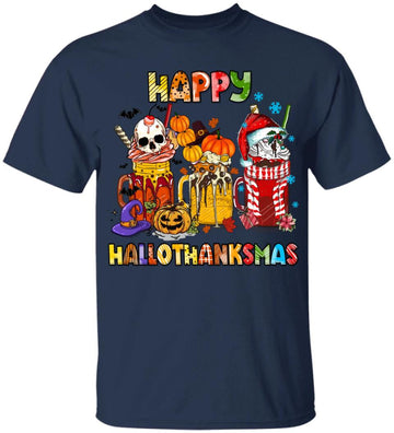 Coffee Halloween Thanksgiving Christmas Happy Hallothanksmas Shirt