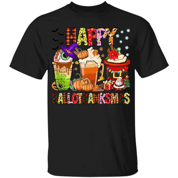 Coffee Halloween Thanksgiving Christmas Happy Hallothanksmas TShirt