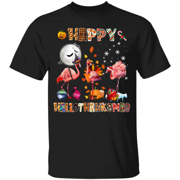 Cute Flamingo HalloThanksmas Happy Halloween Thanksgiving Shirt