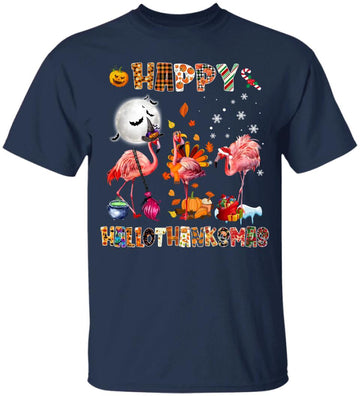 Cute Flamingo HalloThanksmas Happy Halloween Thanksgiving Shirt